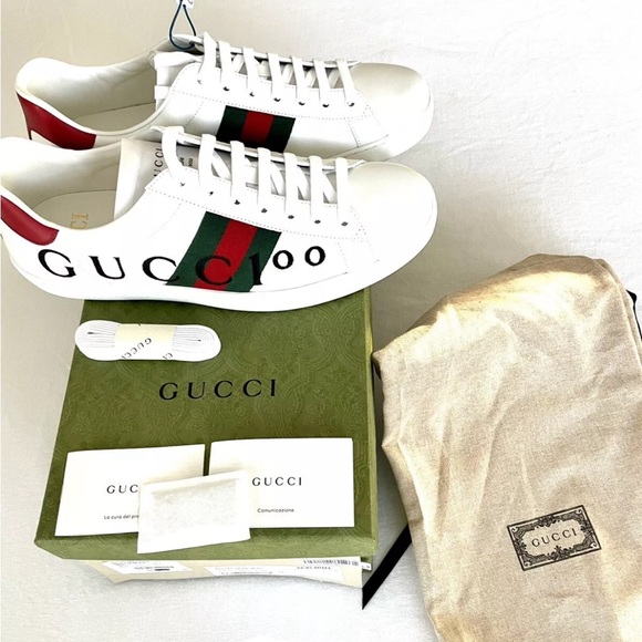 Preowned Gucci 100th anniversary limited edition ace sneakers size 8.5 US/8.0 UK - Picture 1 of 5